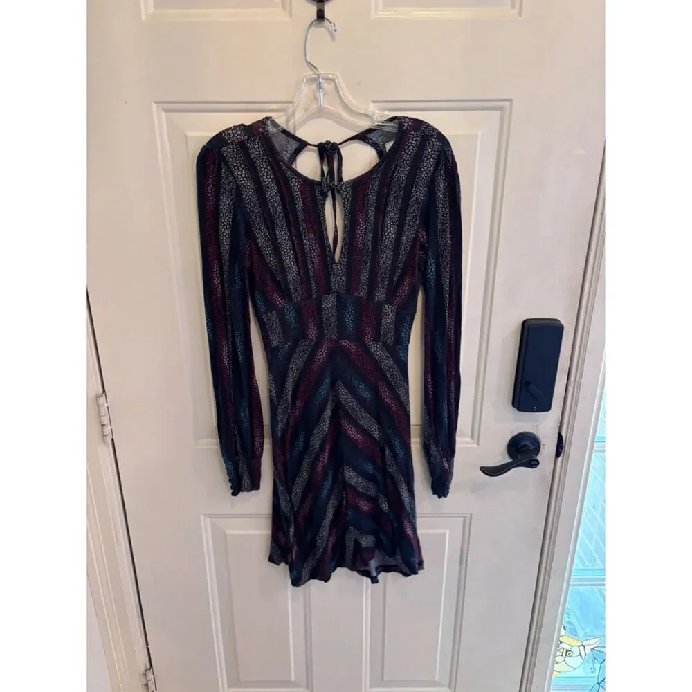 Free People Long-Sleeve Chevron Dress in Blue, Red, Purple, Black, Cream - Picture 5 of 6